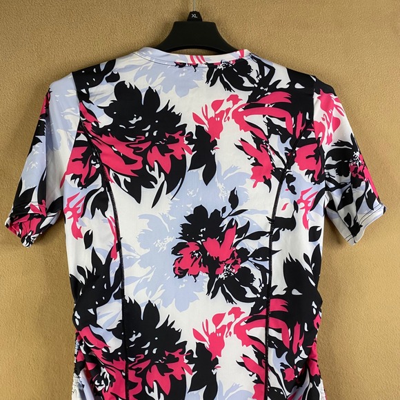 Floral Rash Guard Swim Top Short Sleeve Adjustable Sides Sun Protection Women XL - Picture 5 of 7